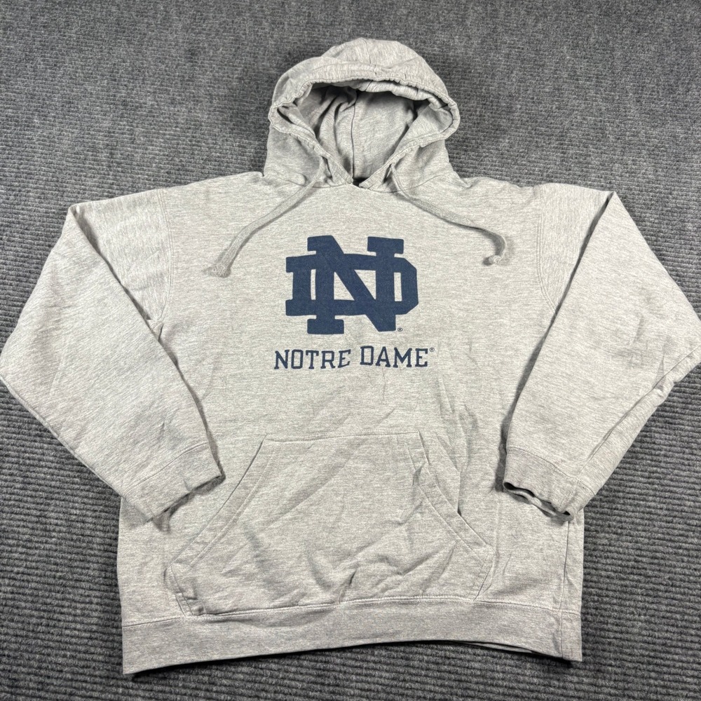 NCAA Notre Dame Fighting Irish Hoodie Gray Pullover Sweatshirt Mens Large 4377